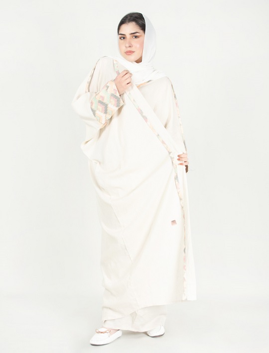 Abaya with colorful embroidered sleeves cuff