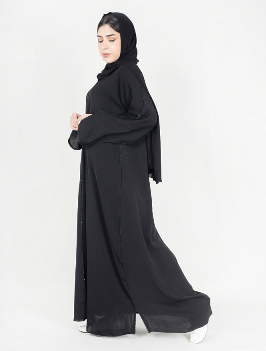 Abaya with small beaded tapes all around