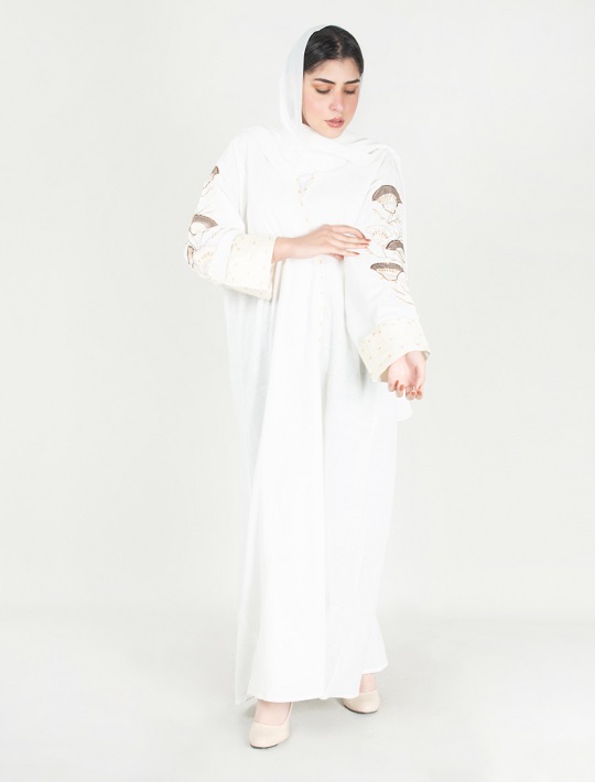 Abaya with flower embroidery on sleeves