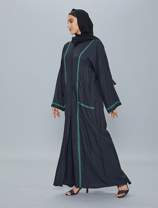 Overlap American Linen Abaya With Embroidery