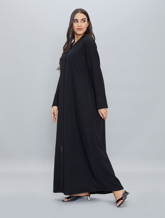 Simple Black Jacquard Closed Abaya