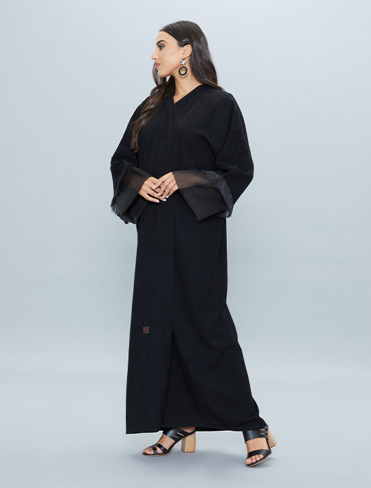 Overlap Abaya With Organza Sleeves