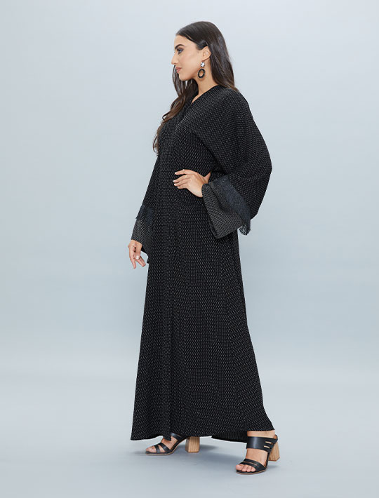 Overlap Abaya With Dotted Jaquard Fabric