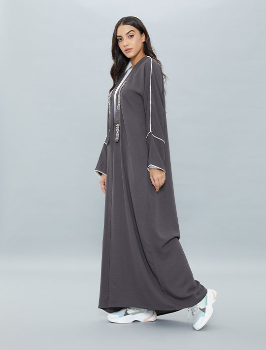 Open Abaya With Decorated Front Panel