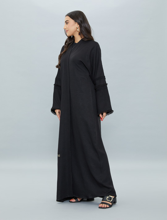 Open Abaya With Pleated Sleeves