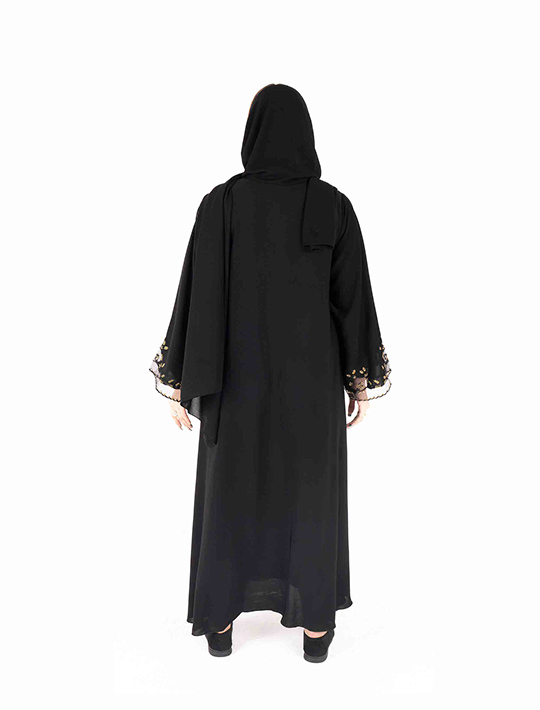 Black Chic Closed Abaya With Organza Lace
