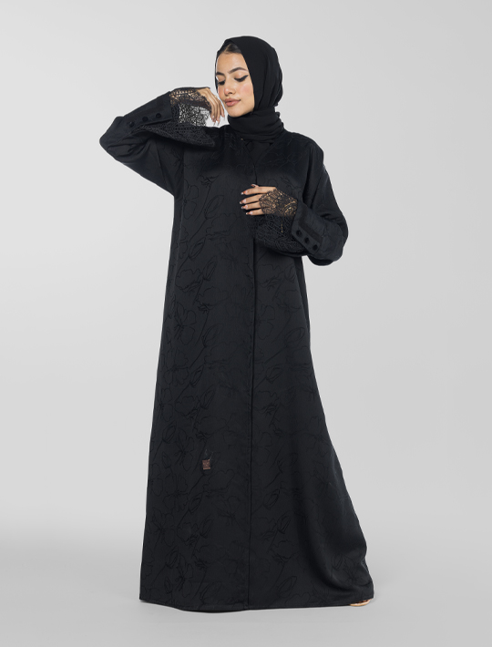 Open Abaya With Lace Sleeves