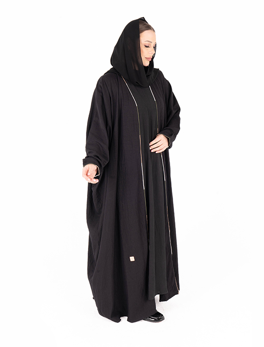 Wide Bisht Abaya With Colorful Piping