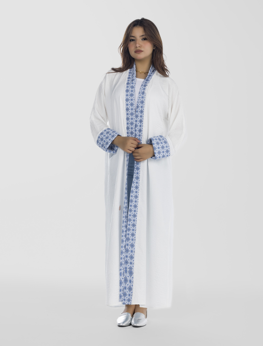 Straight Cut Open Abaya Printed Sleeves