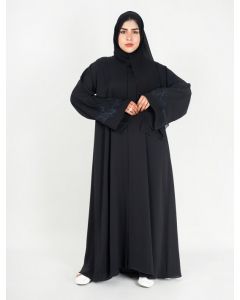 Abaya with navy lace details on sleeves