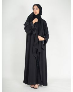 Waterfall abaya with pleated sleeves edges