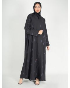 Abaya with navy all over embroidery