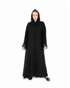 Black Chic Closed Abaya With Laced Sleeves