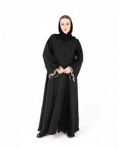 Black Chic Closed Abaya With Beaded Sleeves