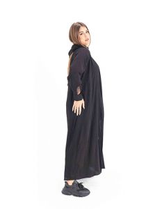 Black Chic Open Abaya With Lace Sleeves