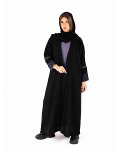 Black Chic Open Abaya With Beaded Sleeves