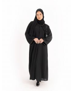 Black Chic Closed Abaya With Decorated Wide Sleeves