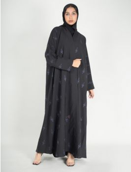 Abaya with navy all over embroidery