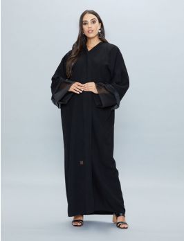 Overlap Abaya With Organza Sleeves