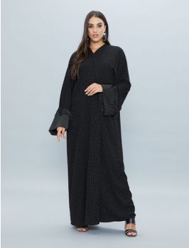 Overlap Abaya With Dotted Jaquard Fabric