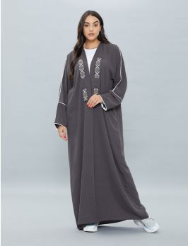 Open Abaya With Decorated Front Panel