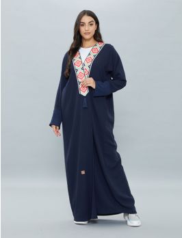 Casual Open Abaya Decorated With Handmade Strip