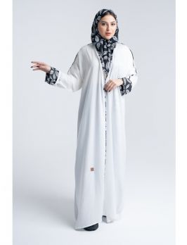 Casual Open Abaya Decorated With Printed Inner Sleeves